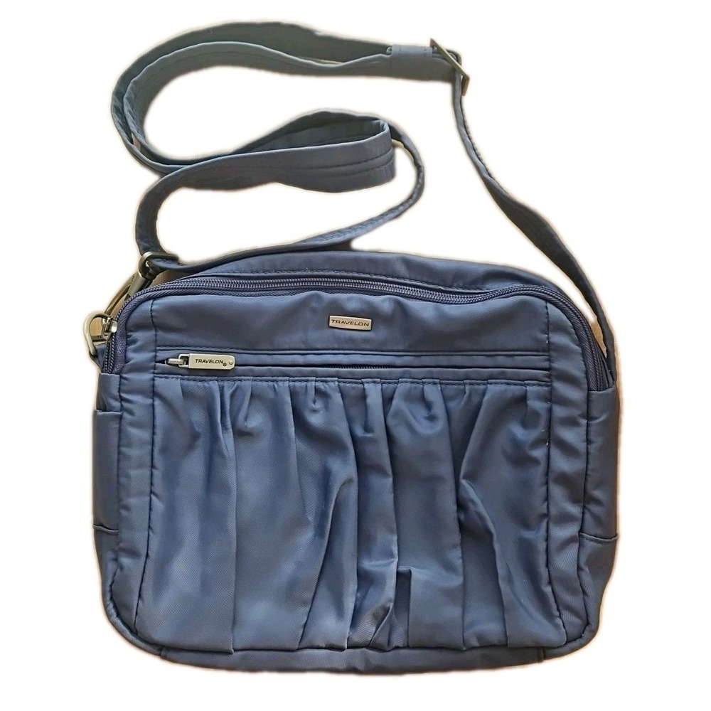 TRAVELON Blue Anti-Theft Quilted Crossbody Bag Purse 11x7"